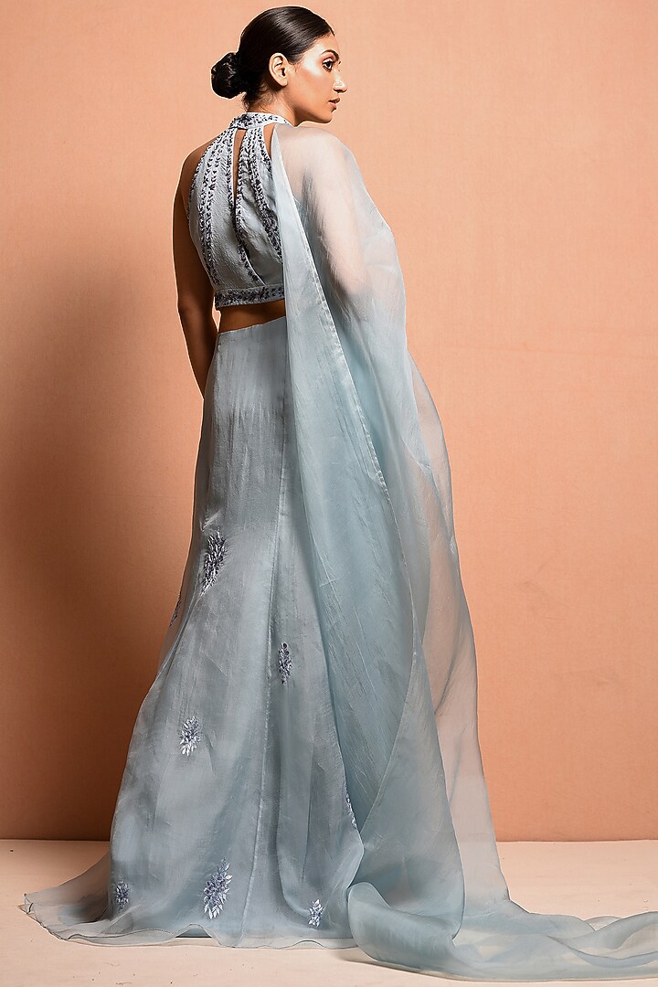Sky Blue Embellished Wedding Lehenga Set by Vivek Patel at Pernia's Pop Up Shop
