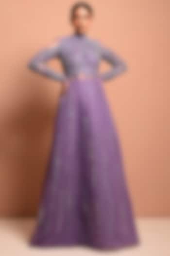 Purple Pearls Embellished Gown by Vivek Patel