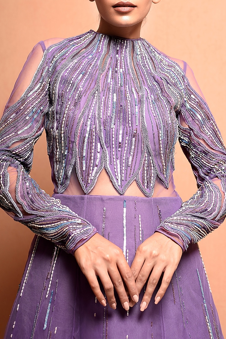 Purple Pearls Embellished Wedding Gown by Vivek Patel at Pernia's Pop Up Shop