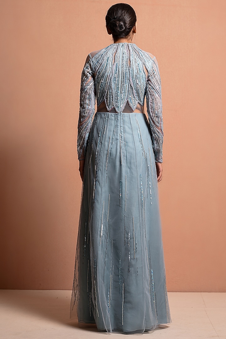 Sky Blue Embellished Wedding Gown by Vivek Patel at Pernia's Pop Up Shop