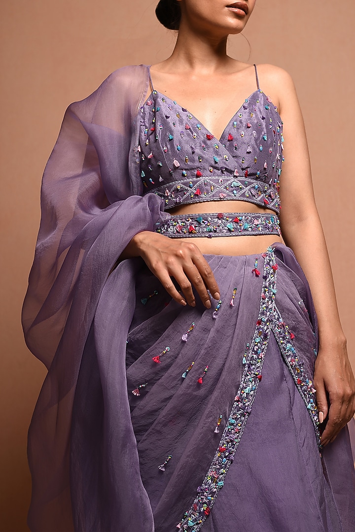 Purple Beads Embellished Wedding Saree Gown Set by Vivek Patel at Pernia's Pop Up Shop