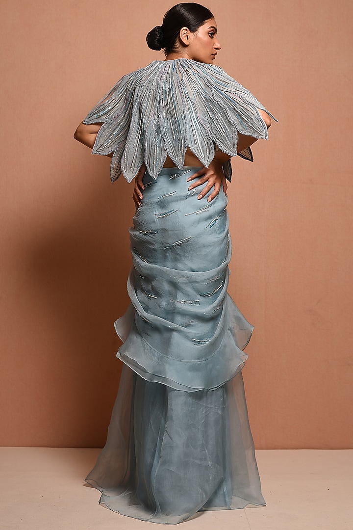Sky Blue Embellished Cape Set by Vivek Patel at Pernia's Pop Up Shop