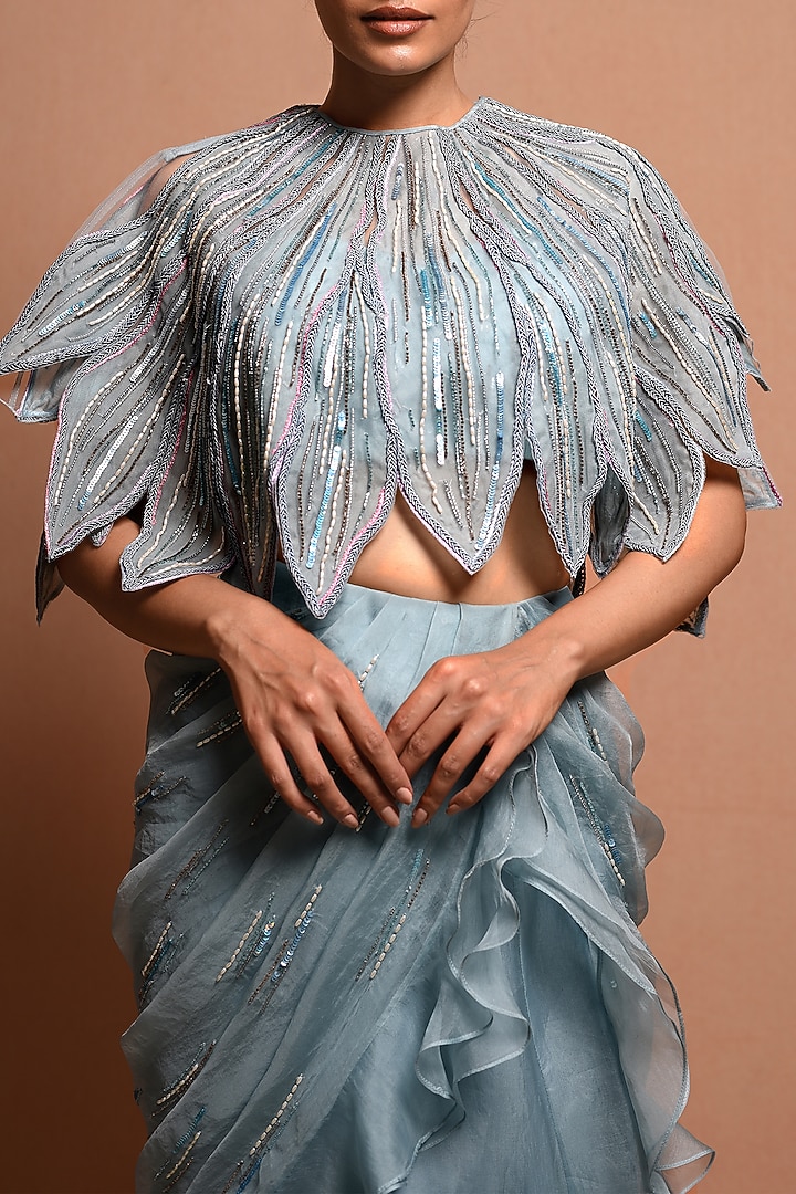 Sky Blue Embellished Cape Set by Vivek Patel at Pernia's Pop Up Shop