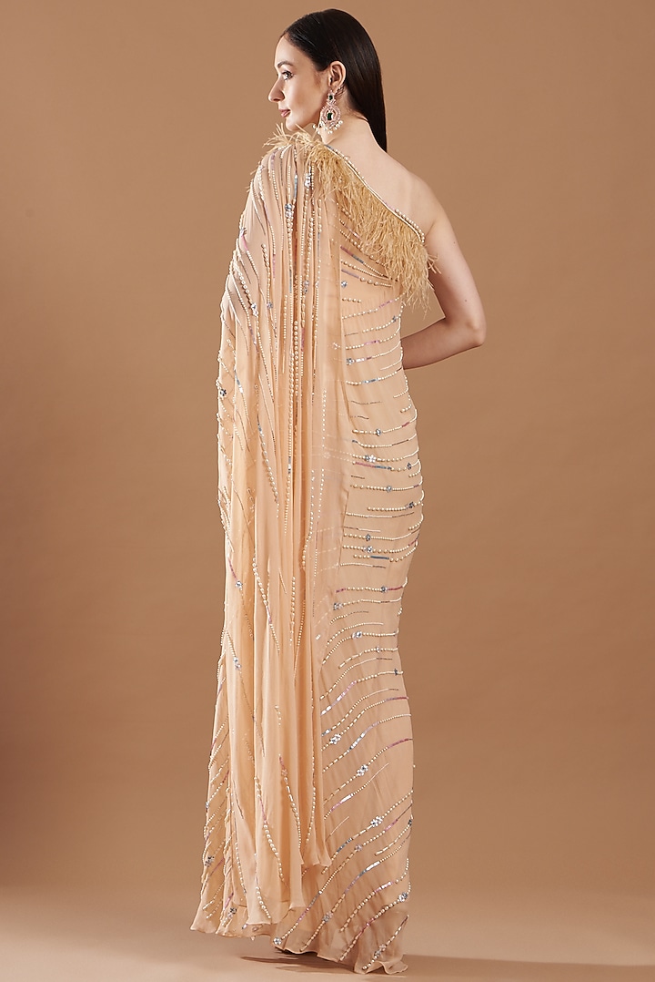 Gold Georgette Hand Embroidered Wedding Gown Saree by Vivek Patel at Pernia's Pop Up Shop