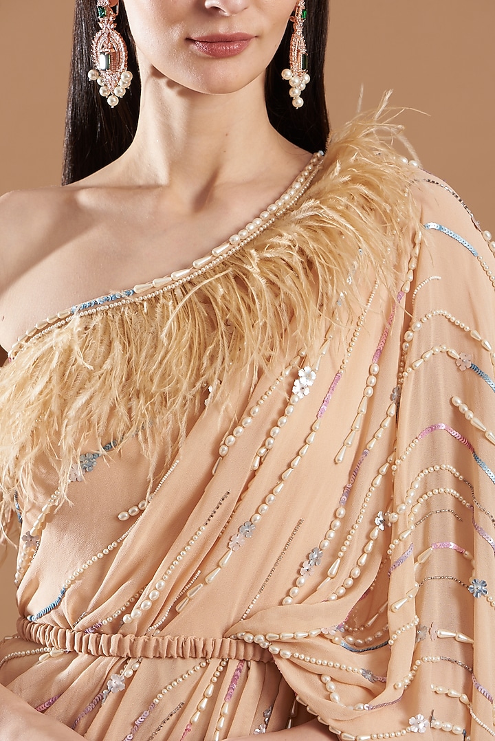 Gold Georgette Hand Embroidered Wedding Gown Saree by Vivek Patel at Pernia's Pop Up Shop