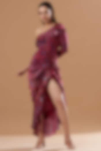 Fuschia Digital Printed Dress by VIVEK PATEL