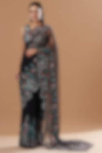 Black Embroidered Saree Set by VIVEK PATEL