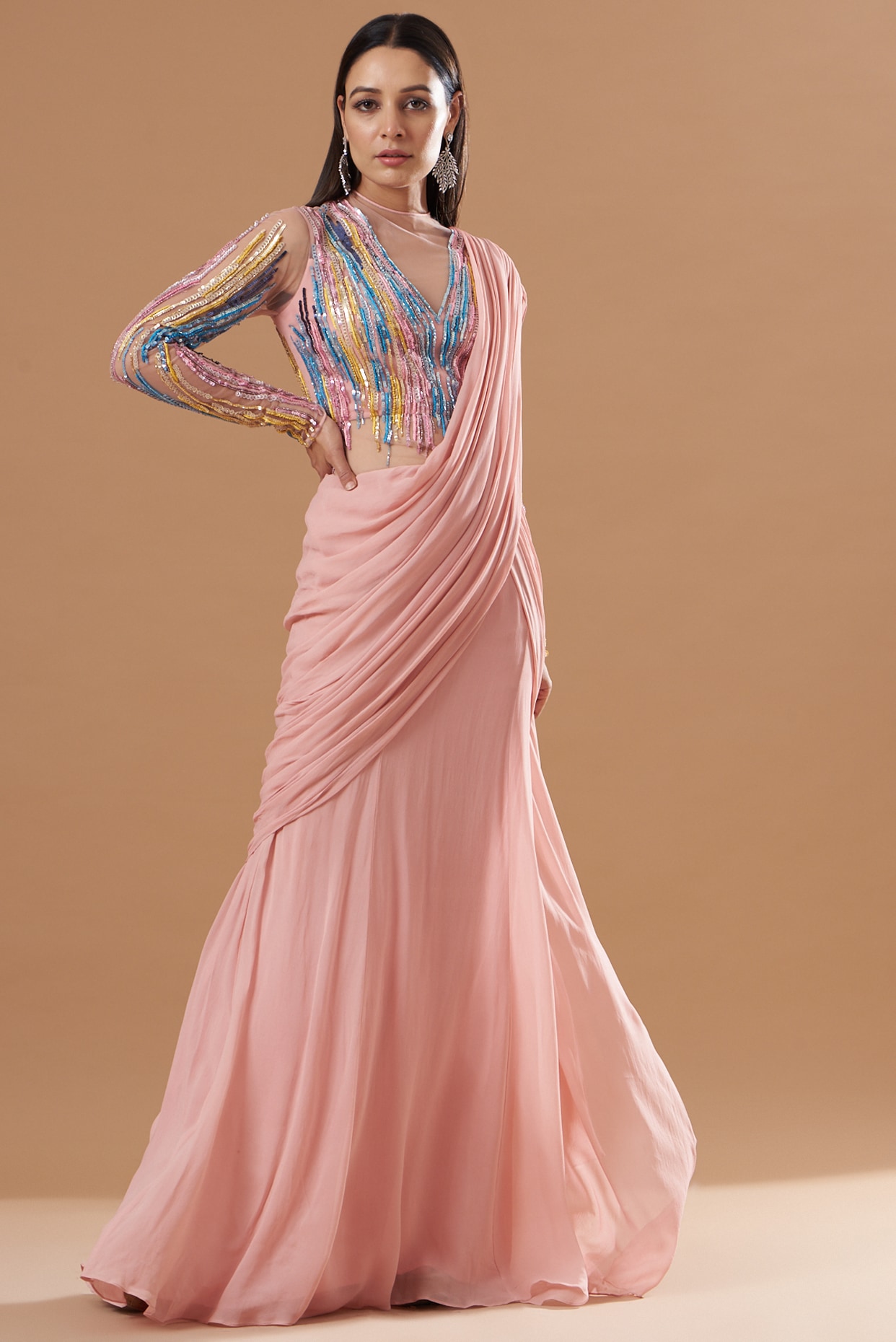 Lavender Embellished Draped Gown Saree Design by VIVEK PATEL at Pernia's  Pop Up Shop 2024