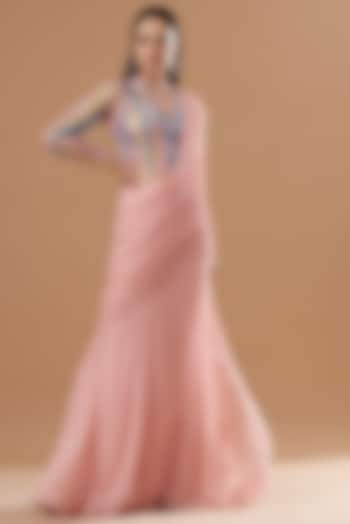 Blush Pink Pre-Draped Saree Gown by VIVEK PATEL