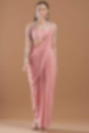 Blush Pink Embellished Gown Saree by VIVEK PATEL