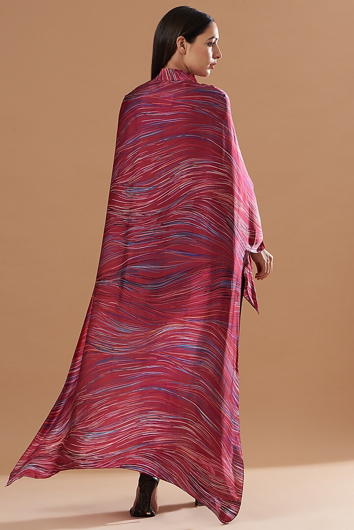 Red Printed Pleated Kaftan by Vivek Patel at Pernia's Pop Up Shop