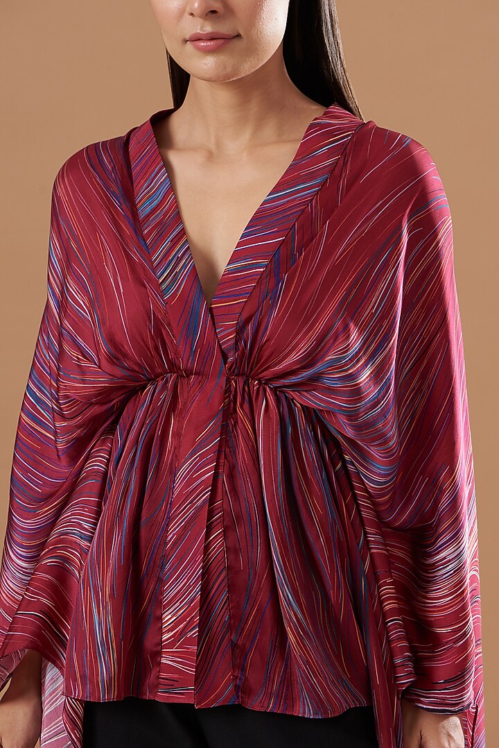 Red Printed Pleated Kaftan by Vivek Patel at Pernia's Pop Up Shop