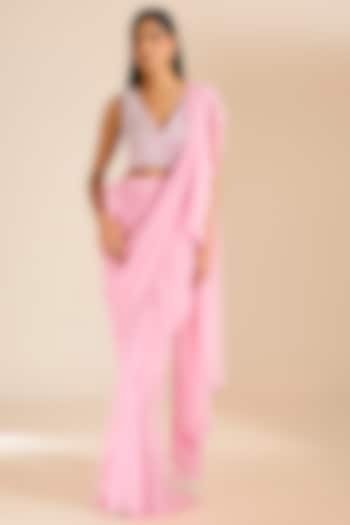 Pink Georgette Pre-Draped Saree Set by Vivek Patel at Pernia's Pop Up Shop