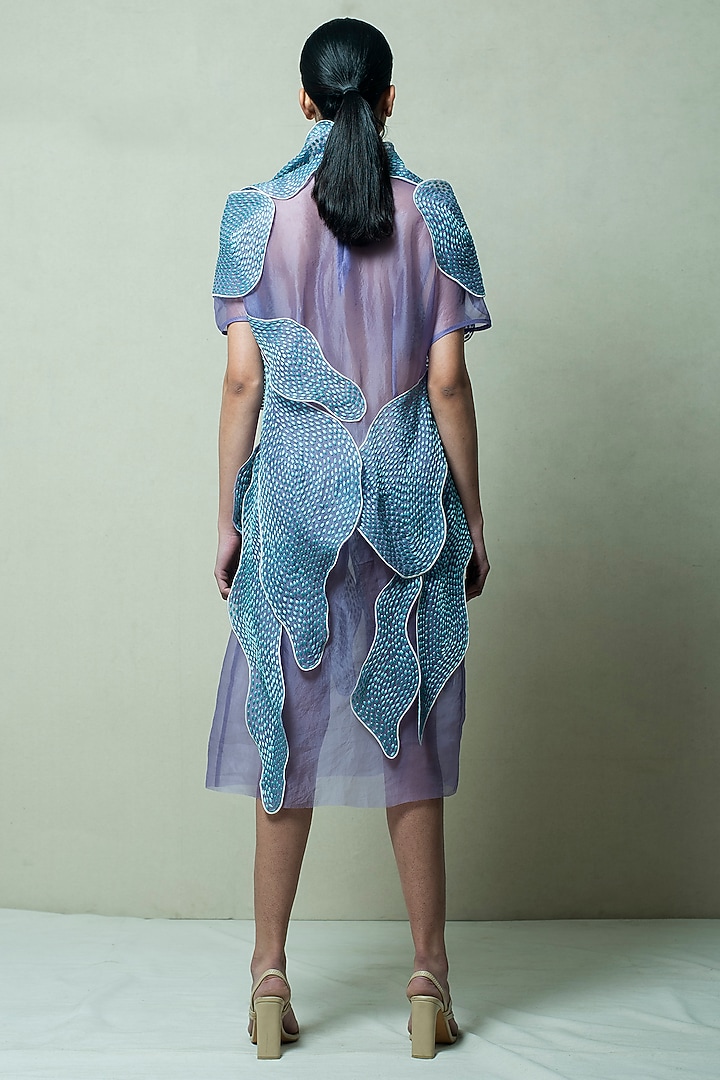 Purple Silk Organza & Crepe Resham Embellished Layered Cocktail Dress by Vivek Patel at Pernia's Pop Up Shop
