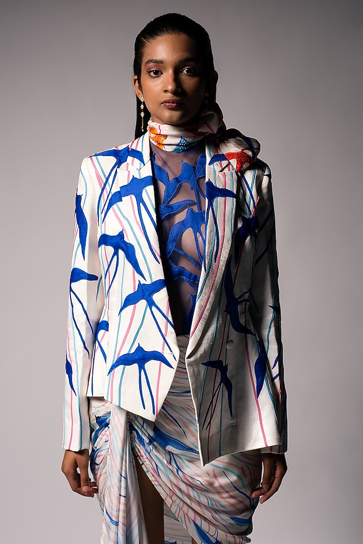 Ivory Silk Organza & Gajji Silk Applique Embellished Jacket Set by Vivek Patel at Pernia's Pop Up Shop