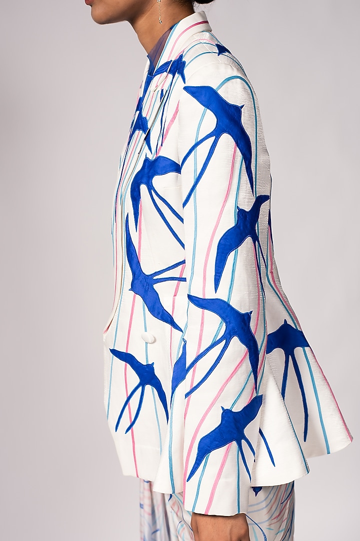 Ivory Silk Organza & Gajji Silk Applique Embellished Jacket Set by Vivek Patel at Pernia's Pop Up Shop