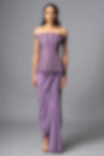 Lavender Silk Crepe Draped Skirt Set by VIVEK PATEL at Pernia's Pop Up Shop