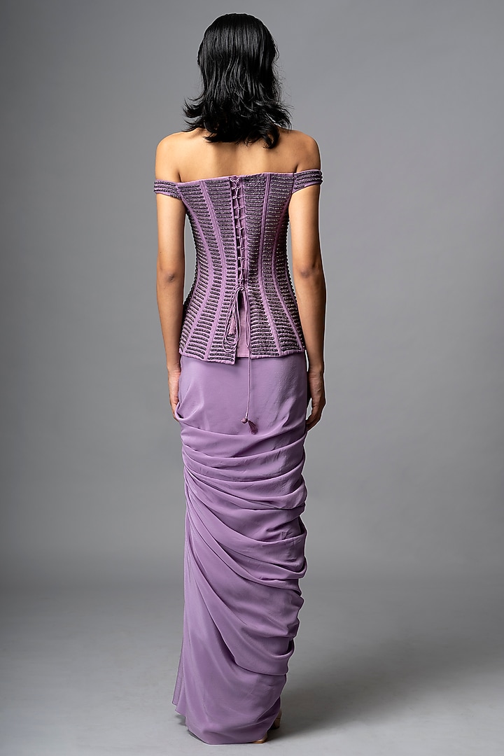 Lavender Silk Crepe Draped Skirt Set by VIVEK PATEL at Pernia's Pop Up Shop