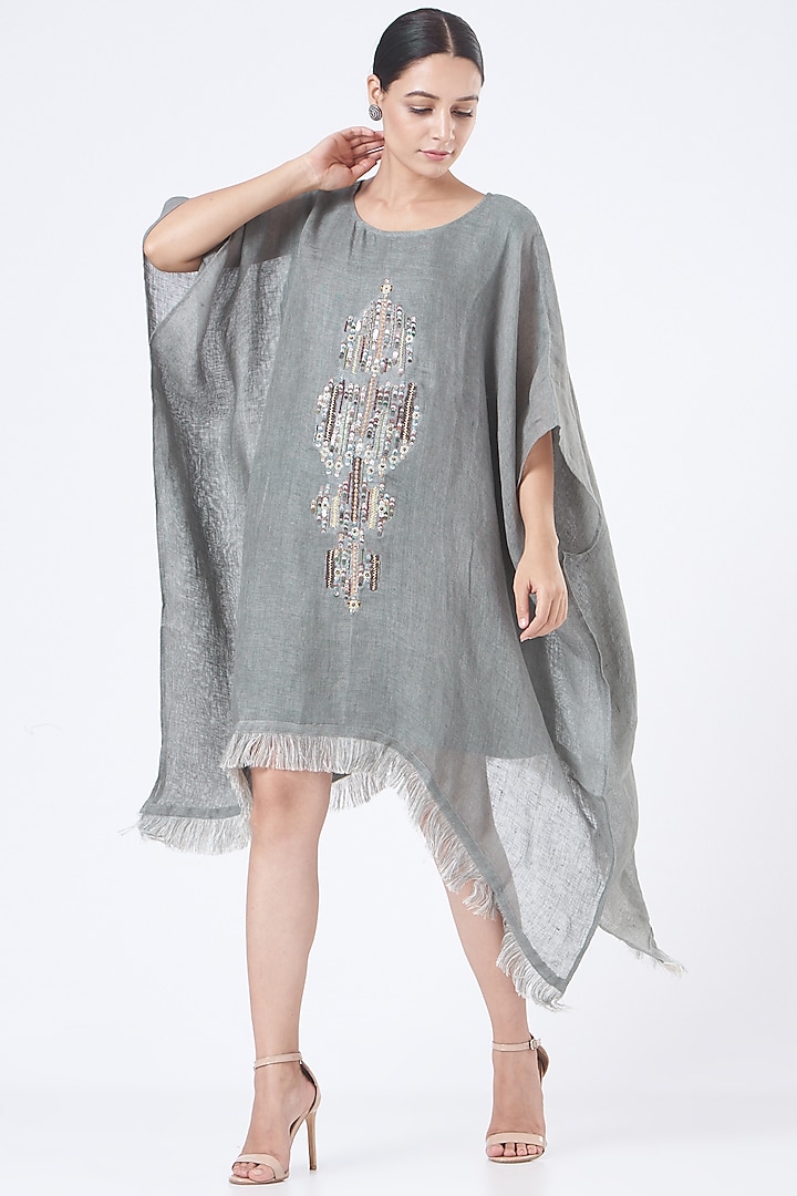Grey Linen & Cotton Kaftan Dress by Vivir