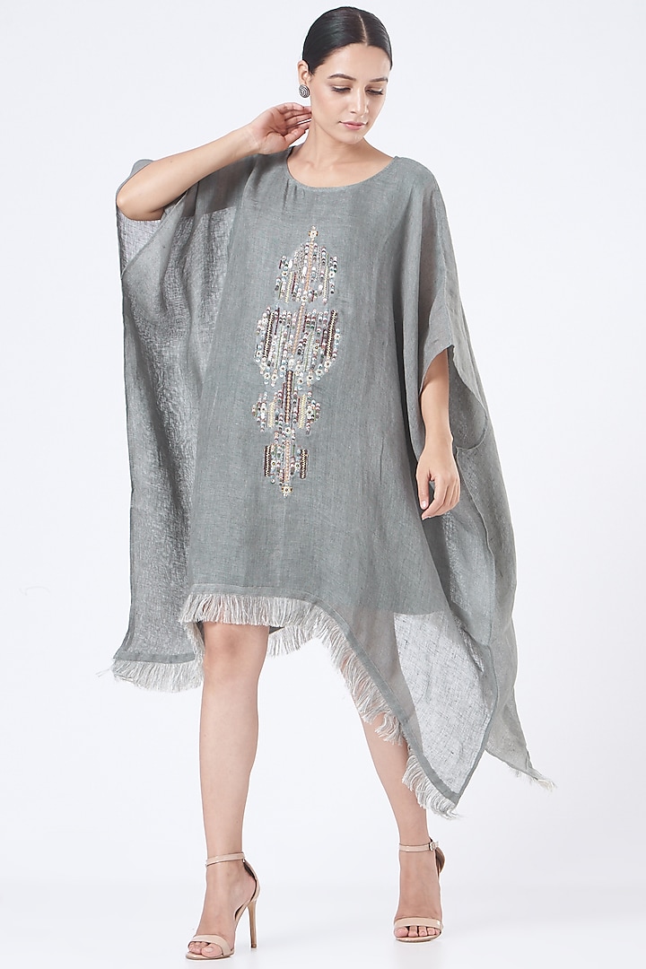 Grey Linen & Cotton Kaftan Dress by Vivir at Pernia's Pop Up Shop