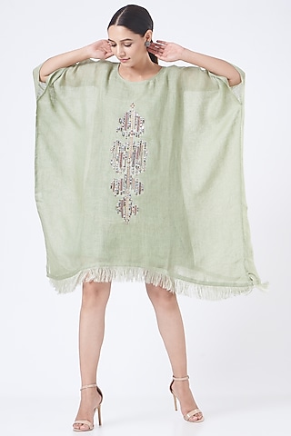 Mint Green Linen & Cotton Kaftan by Vivir