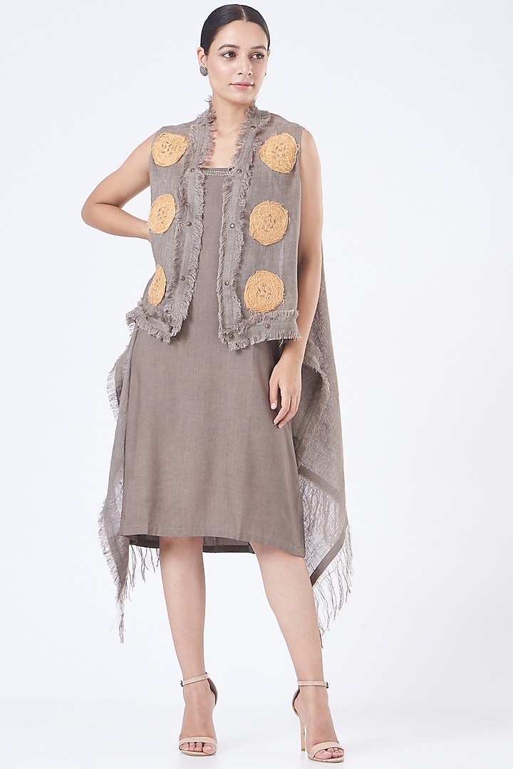 Charcoal Grey Linen Dress With Shrug by Vivir at Pernia's Pop Up Shop