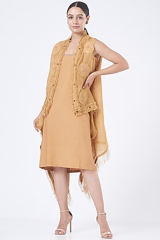 Mustard Linen Dress With Shrug by Vivir