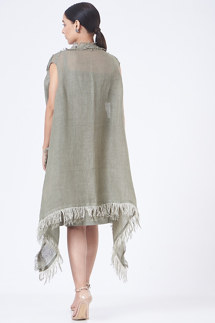 Smoky Green Linen Summer Dress With Shrug by Vivir at Pernia's Pop Up Shop