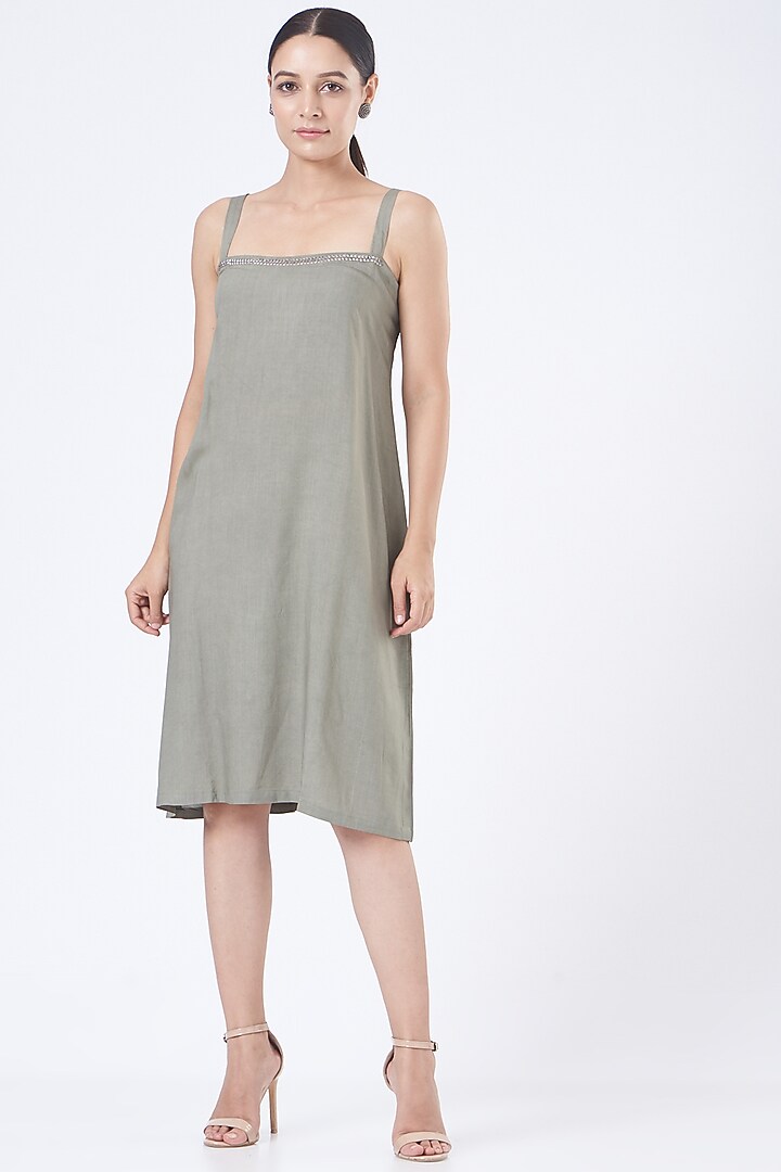 Smoky Green Linen Summer Dress With Shrug by Vivir at Pernia's Pop Up Shop