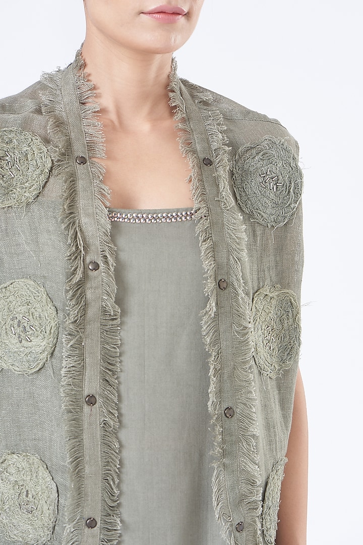 Smoky Green Linen Summer Dress With Shrug by Vivir at Pernia's Pop Up Shop