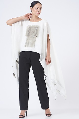 Off-White Linen Poncho Top by Vivir