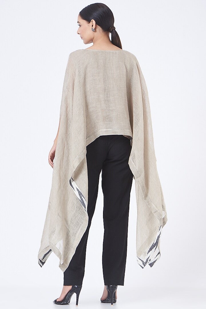 Beige Linen Embroidered Poncho Top by Vivir at Pernia's Pop Up Shop