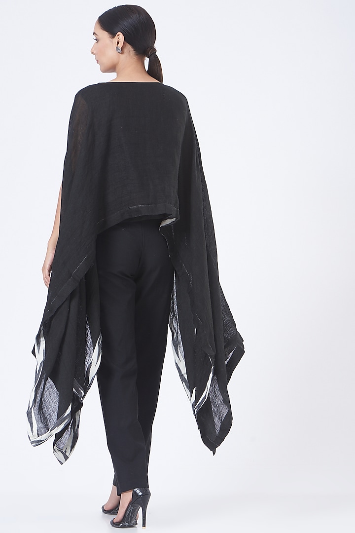 Black Linen Embroidered Poncho Top by Vivir at Pernia's Pop Up Shop
