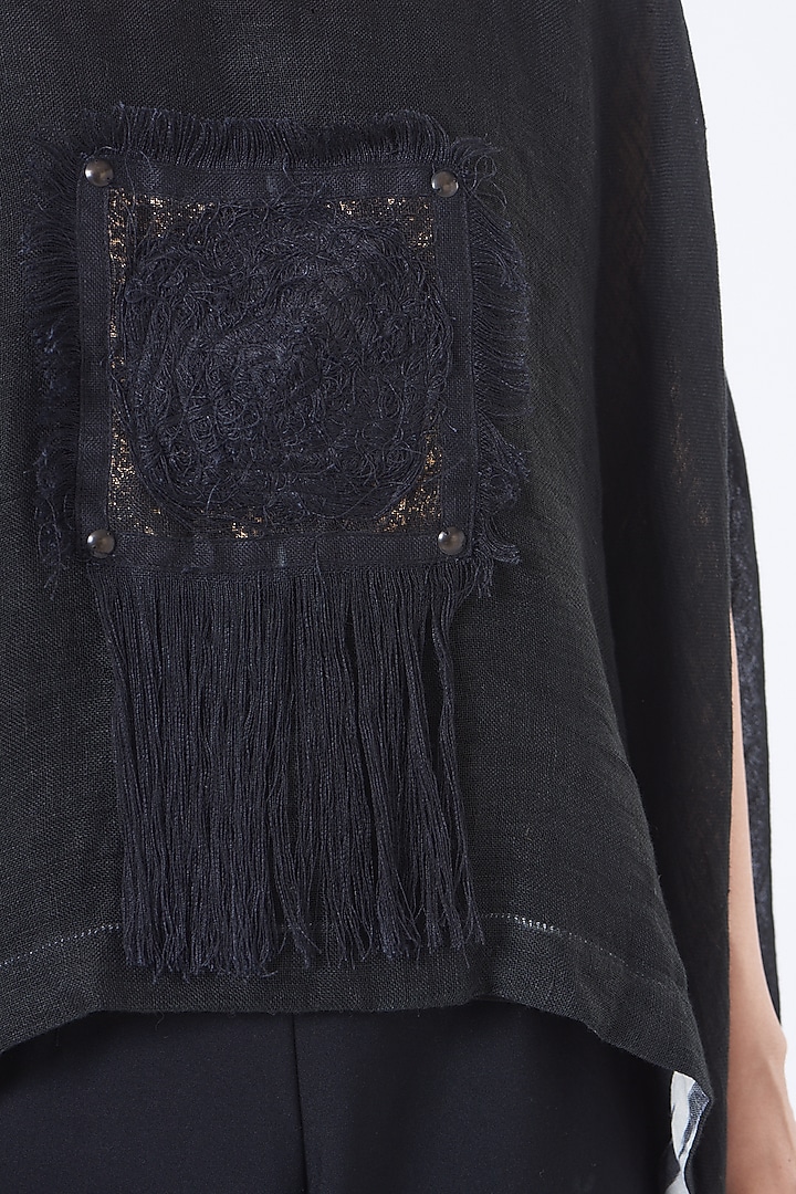 Black Linen Embroidered Poncho Top by Vivir at Pernia's Pop Up Shop