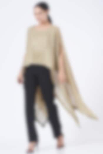 Olive Green Linen Embroidered Poncho Top by Vivir