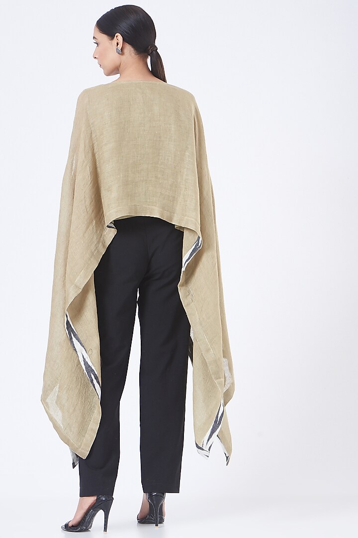 Olive Green Linen Embroidered Poncho Top by Vivir at Pernia's Pop Up Shop
