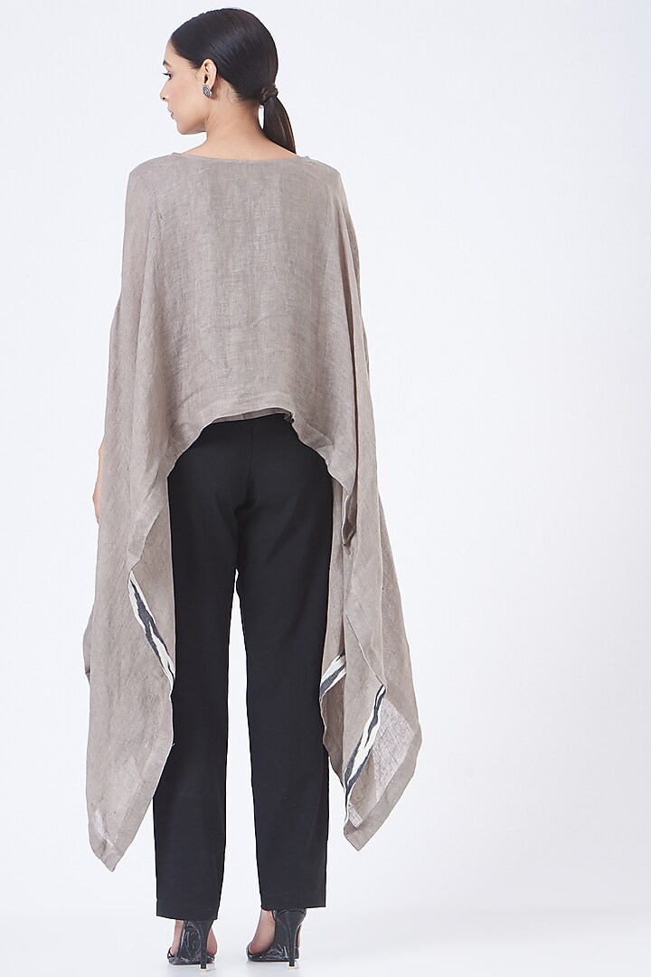 Grey Linen Embroidered Poncho Top by Vivir at Pernia's Pop Up Shop