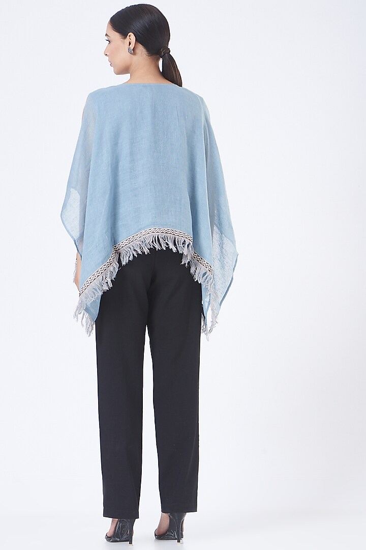 Light Pink & Blue Linen Poncho Top by Vivir at Pernia's Pop Up Shop