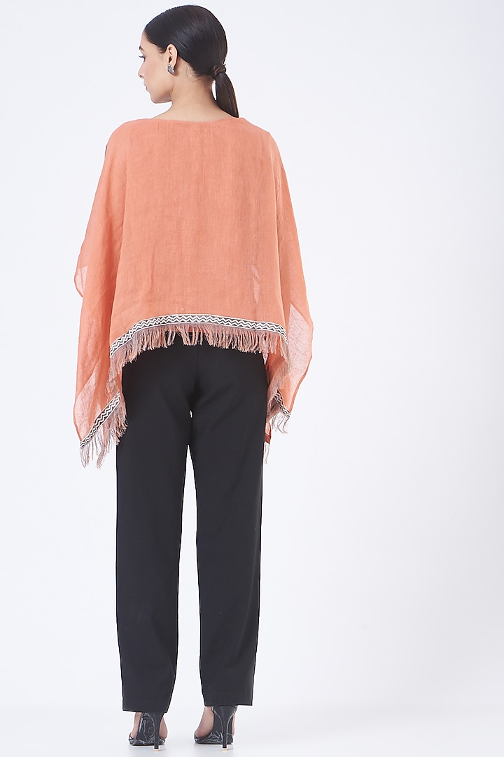 Coral & Light Grey Linen Poncho Top by Vivir at Pernia's Pop Up Shop