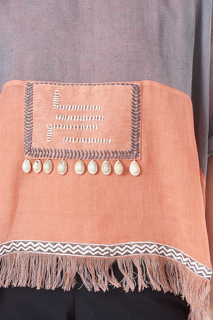 Coral & Light Grey Linen Poncho Top by Vivir at Pernia's Pop Up Shop