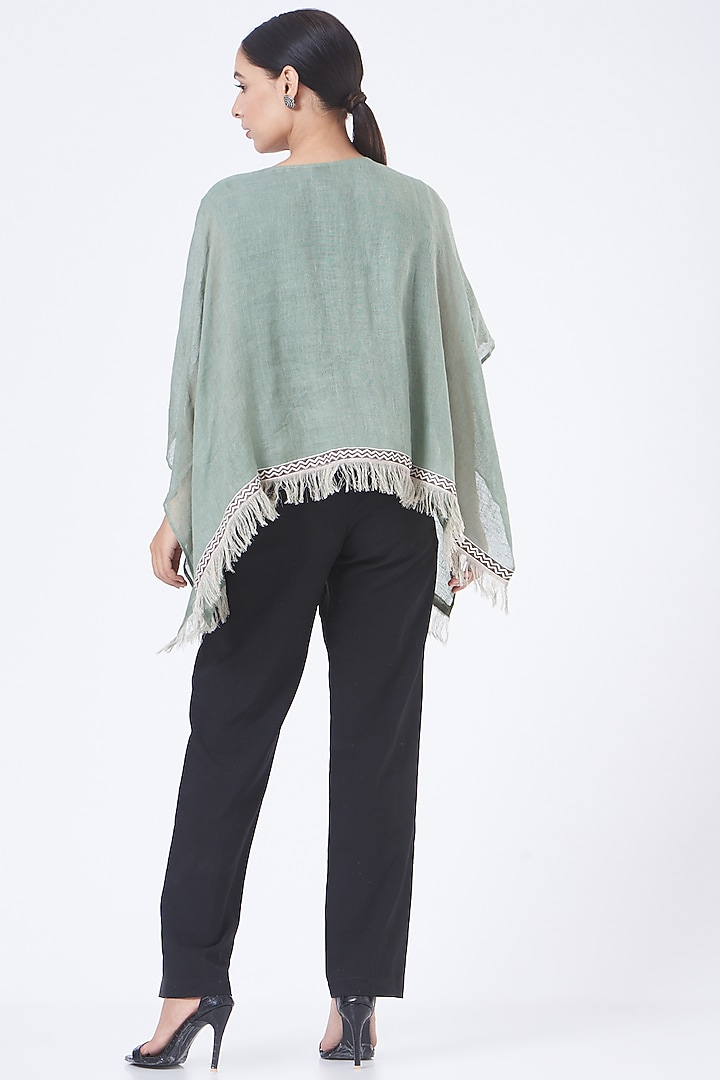 Mint & Light Peach Linen Poncho Top by Vivir at Pernia's Pop Up Shop