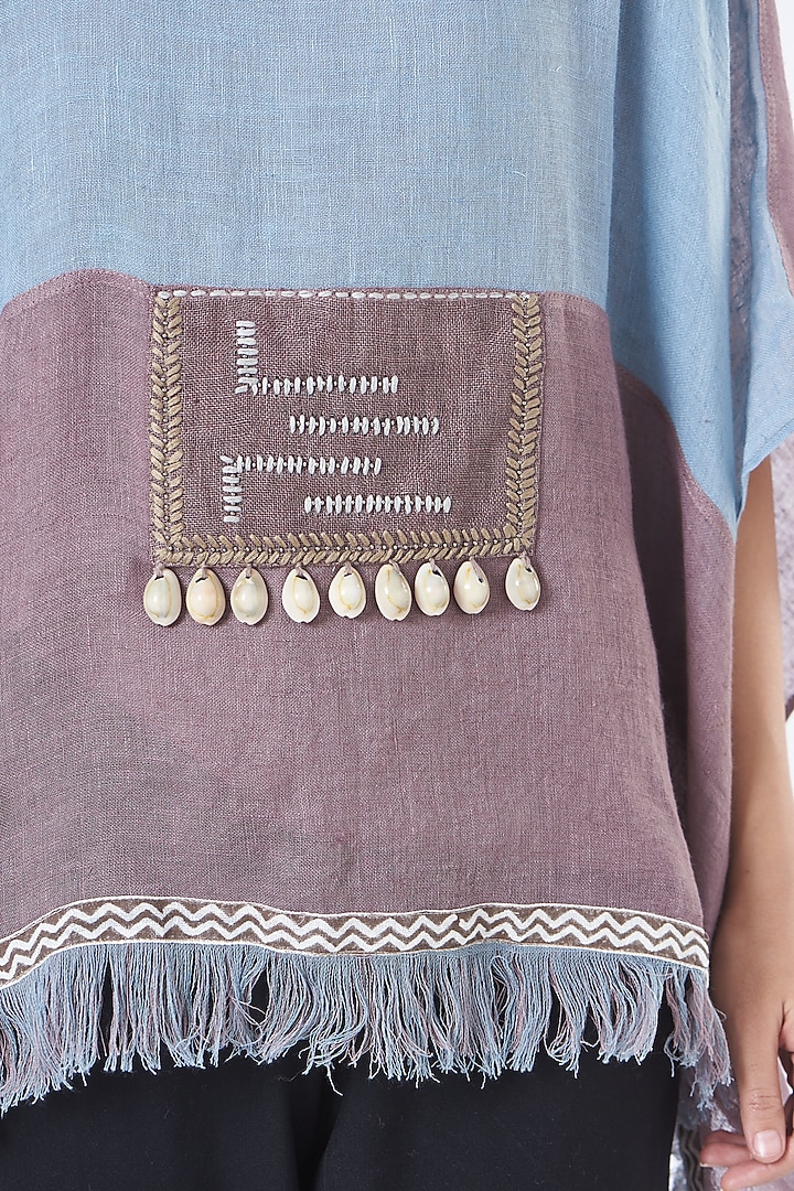 Blue & Purple Linen Poncho Top by Vivir at Pernia's Pop Up Shop