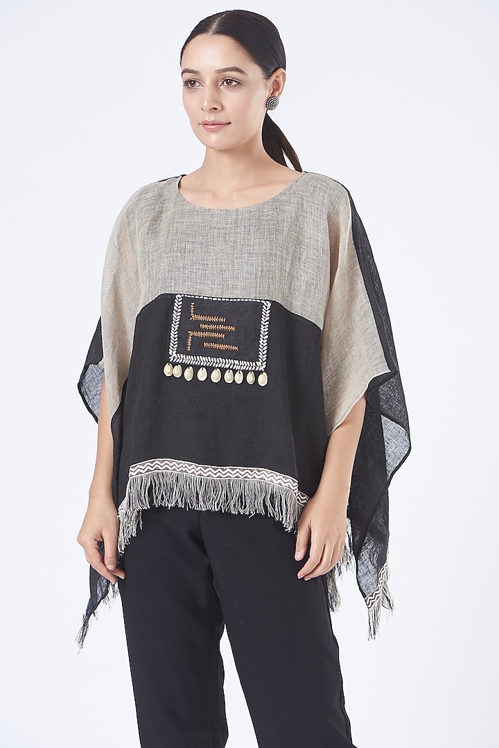 Black & Grey Linen Poncho Top by Vivir at Pernia's Pop Up Shop