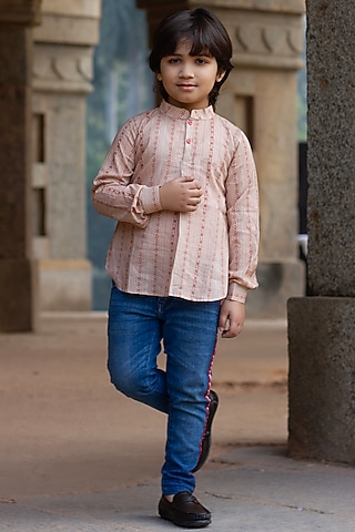 Latte Brown Cotton Floral Printed Shirt For Boys by ViYa