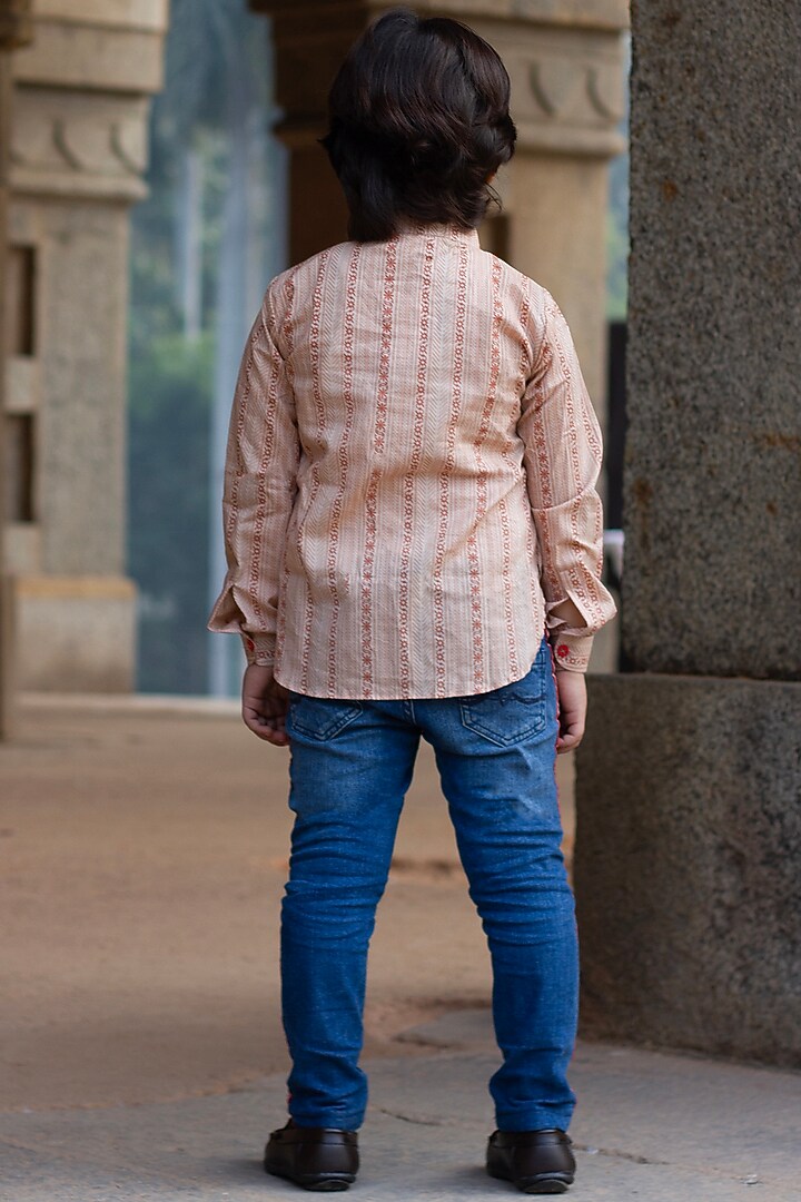 Latte Brown Cotton Floral Printed Shirt For Boys by ViYa at Pernia's Pop Up Shop