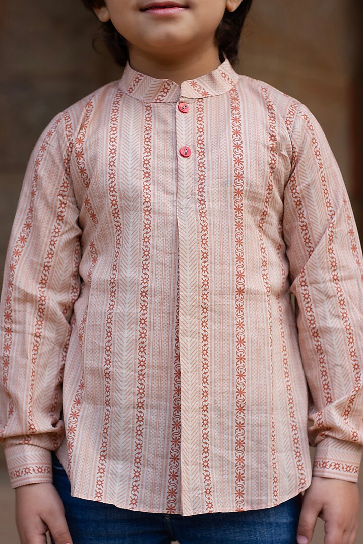 Latte Brown Cotton Floral Printed Shirt For Boys by ViYa at Pernia's Pop Up Shop
