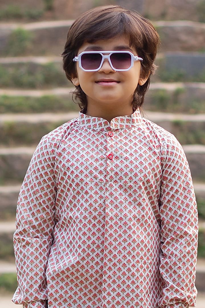 White Cotton Floral Printed Shirt For Boys by ViYa