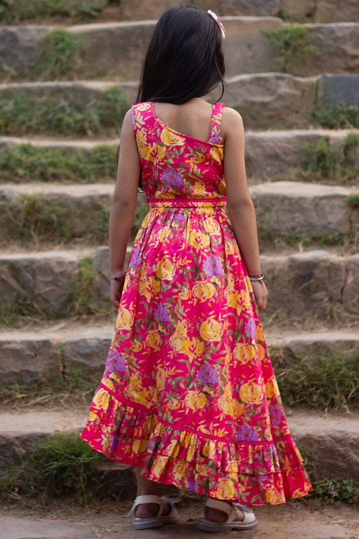 Pink Cotton Floral Printed Lehenga Set For Girls by ViYa at Pernia's Pop Up Shop