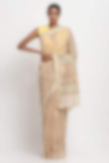 Light Pink Silk Cotton Handwoven Maheshwari Festive Saree by Via East at Pernia's Pop Up Shop