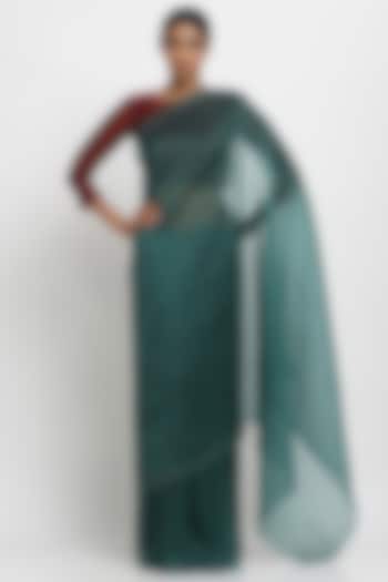 Green Pure Silk Organza Festive Saree by Via East at Pernia's Pop Up Shop